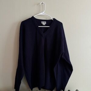 VTG Men's 100% Lambswool Navy Blue Sweater L Cold Weather Winter Capsule Layers